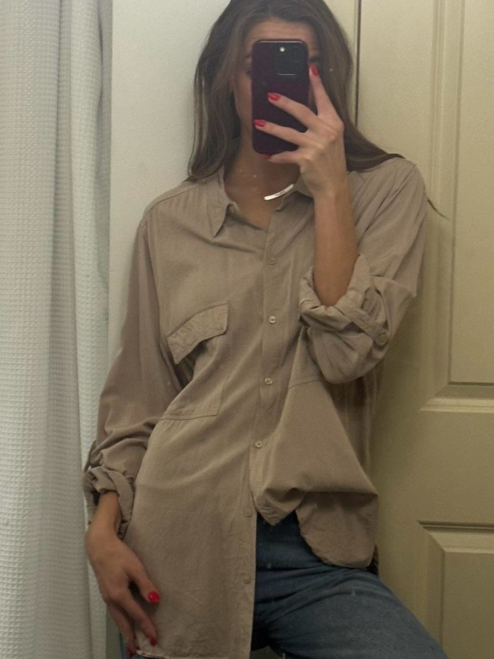 Dress Forum Neutral Taupe Button-Down Shirt